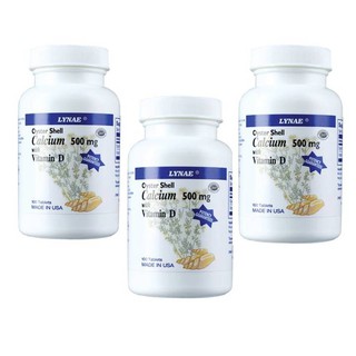 LYNAE Oyster Shell Calcium 500 mg. with Vitamin D Vitamin USA ไลเน่ 100เม็ดx3ขวด