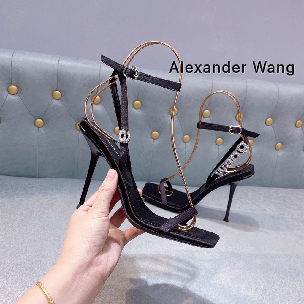 Alexander Wang รองเท้าส้นสูง9ซม. ฤดูร้อนรองเท้าแตะเซ็กซี่ทนทานไม่สั้น stylet รองเท้าผู้หญิง