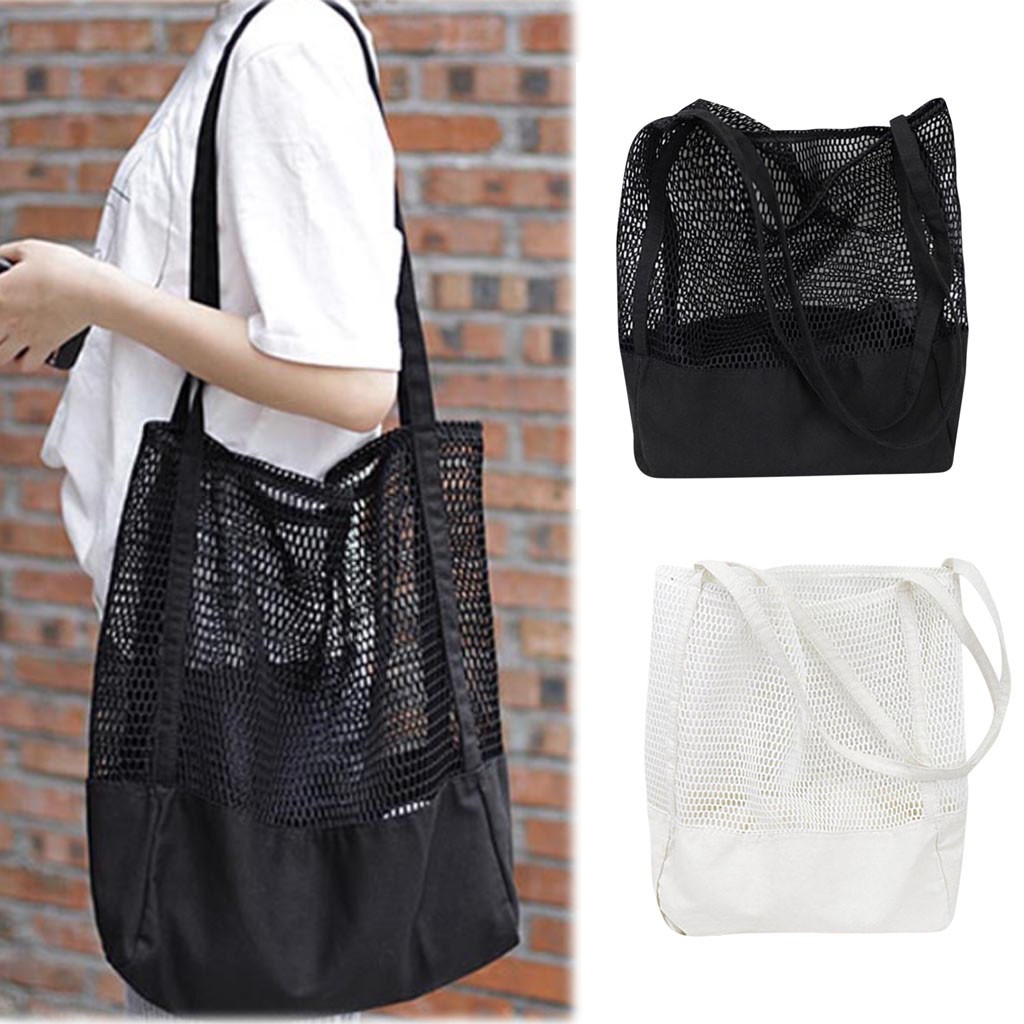 (ลด25% โค้ดINCSL08) 🧡 CU ฤดูร้อนสไตล์ใหม่สไตล์เกาหลี กระเป๋าถือตาข่าย Hollow out ชายหาดผ้าใบเดี่ยวไหล่ผู้หญิง