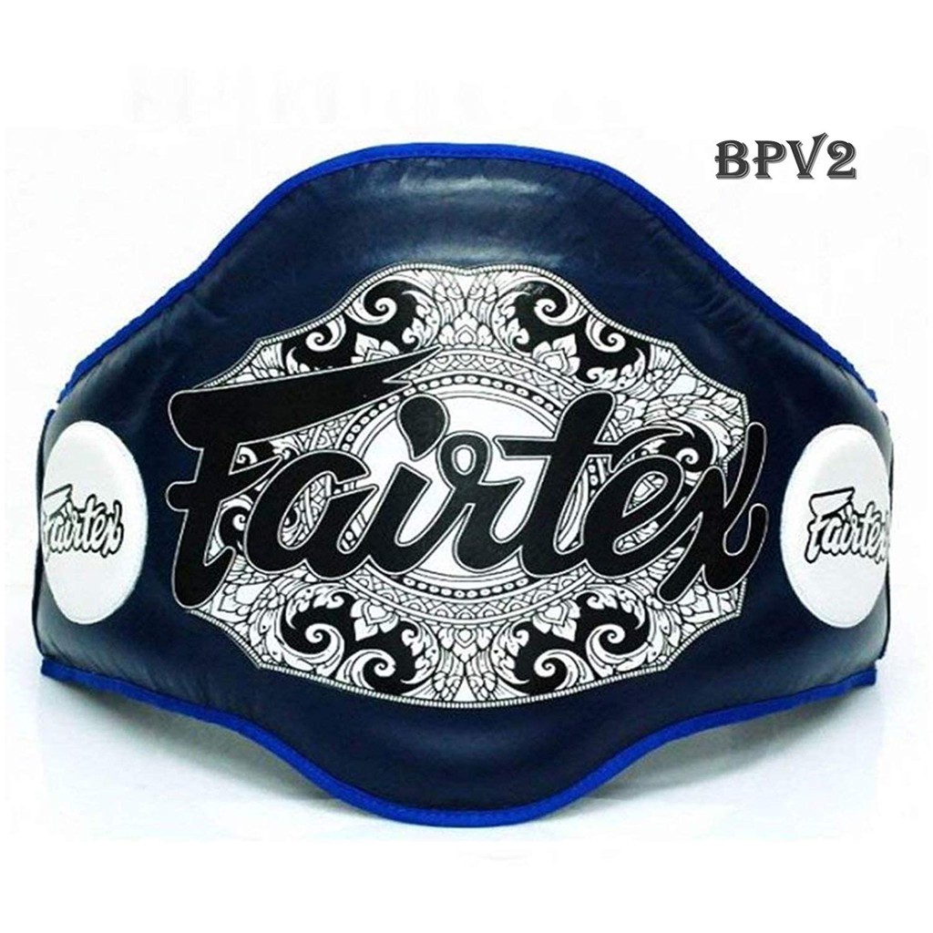 เป้าท้อง แฟร์แท็ค BPV2 สีน้ำเงิน ทำจากหนังแท้ Fairtex Belly Protector BPV2 Navy Blue  Training Muay Thai Kickboxing MMA