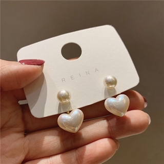 Peach Heart ต่างหูSouth Korea  925 Silver Needle  Love Pearl Earrings French Fashion Peach Heart Earrings