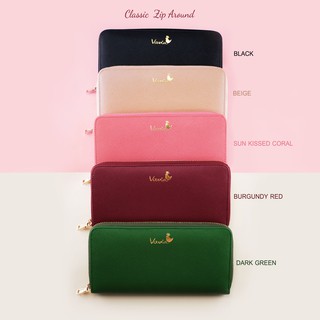 (มีโค้ดส่วนลด)พร้อมส่งกระเป๋าสตางค์ซิปรอบยาวหนังแท้ Vavia Zi…
