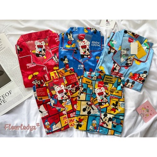 ชุดนอนซาติน❤️มิคกี้  Disney Pajamas Set ชุดนอนแขนสั้นขาสั้น