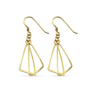 Silver thai  Silver Gold Plated Dangling Triangles With Hook Earringsสามเหลี่ยมห้อยทองชุบเงินพร้อมต่างหูตะขอ