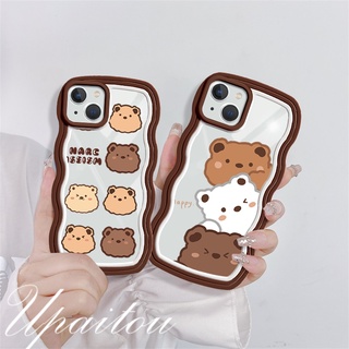 Upaitou Case🌞Compatible For iPhone 14 13 12 11 Pro Max X XR Xs Max 8 7 6 6s Plus SE 2020 Cute Bear Head Wave Frame Phone Case TPU Soft Protective Cover