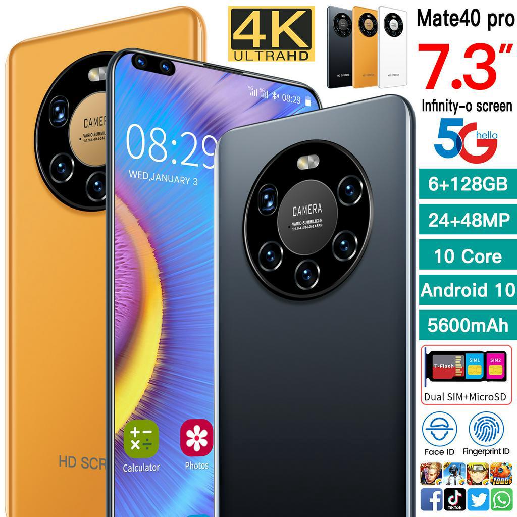 HUAWE Mate 40 7.3 นิ้ว HD หน้าจอขนาดใหญ่ โทรศัพท์มือถือราคาถูก  6GB + 128GB โทรศัพท์ Android มือถือ