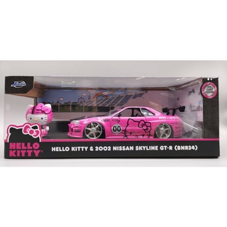 Hello Kitty 2002 Nissan Skyline GT-R (BNR34 with Hello Kitty Figure Pink model 1:24 Model Car by Jada โมเดลรถนิสสัน สกาย