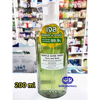 Exp.10/2025 MizuMi Gentle Acne Wash มิซึมิ เจนทัล แอคเน่ วอช 200 มล. เจลล้างหน้าและอาบน้ำ ช่วยลดแบคทีเรียสิว