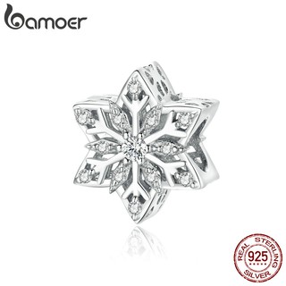 bamoer Shiny Snowflakes Metal Beads for Women Jewelry Making 925 Sterling Silver Charm fit Silver women DIY Bracelet BSC368