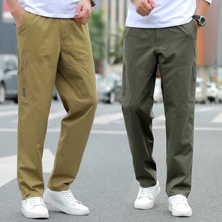 #2012 มี 6 สี(M-6XL)กางเกงขายาวลำลอง กางเกงขายาวมีกระเป๋า มีซิป กางเกงเอวยืด ขายาวสีพื้น  กางเกงขายาวสีพื้นไซส์ใหญ