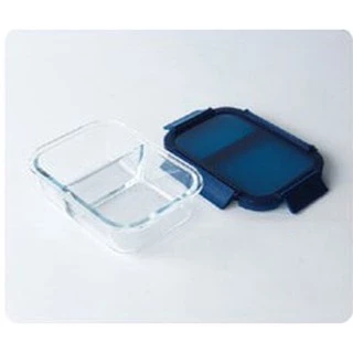 Superlock Glass รุ่น 6225 กล่องแก้วถนอมอาหารมีช่องแบ่ง 2 ช่อง ทรงผืนผ้าล็อก 2 ชั้นรุ่น Color Series ความจุ 570 มล. สีฟ้า