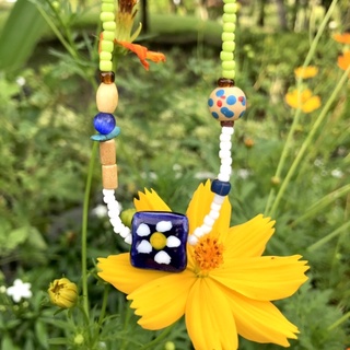 Sunshine on my mind 🌼💙🔸🐝⭐️🌱  Handmade ceramic bead necklace —