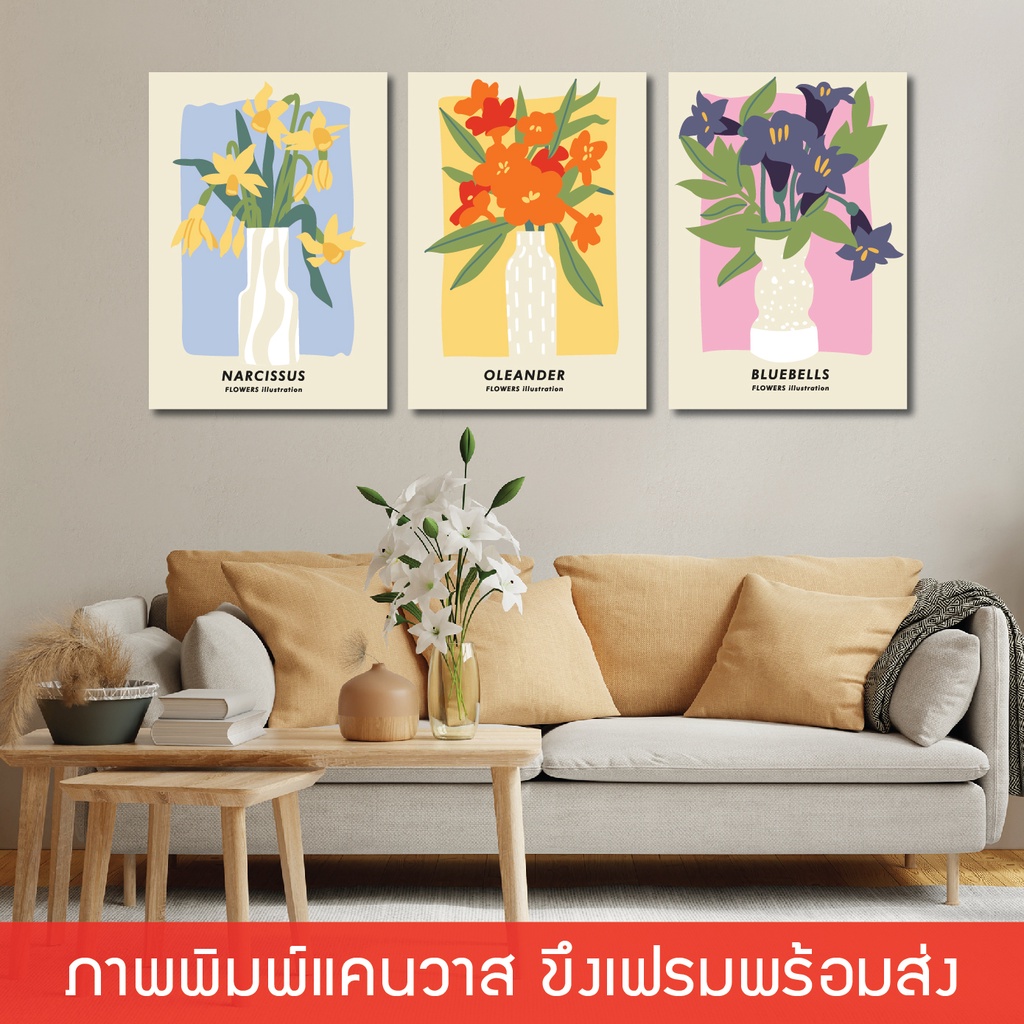 ภาพแต่งบ้าน ภาพพิมพ์แคนวาสขึงเฟรม พร้อมกรอบลอย  [พร้อมส่ง]