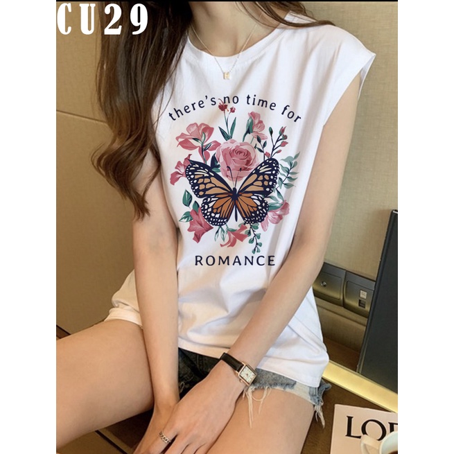 เสื้อยืด แขนกุด ผู้หญิง ลายน่ารัก ใส่เที่ยว ⚡️สินค้าพร้อมส่ง⚡️ ผลิตในไทย ส่งไวมาก❤️
