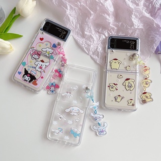 Samsung Galaxy Z Flip 3 5G การ์ตูนน่ารัก sanrio melody Cinnamoroll พร้อมโซ่ PC เคสแข็ง กันกระแทก เคสโทรศัพท์ใส สร้างสรรค์ ใหม่ เคสด้านหลัง