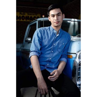 เสื้อยีนส์คอจีนผู้ชาย OLDSTEEL JEANS : เชิ๊ตยีนส์คอจีน กระเป๋าเดี่ยว ผ้ายีนส์บาง ฟอกนุ่ม