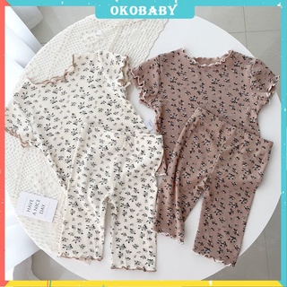 OKOBABY🌈พร้อมส่ง🌈ชุดนอนเด็กผู้หญิง แขนสั้น + กางเกงขาสั้น นุ่มสบาย 1-7 ปี