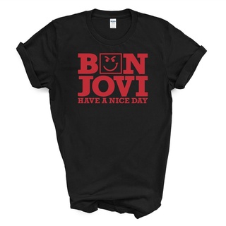 เสื้อยืดแขนสั้นลําลอง ทรงหลวม พิมพ์ลาย Bon Jovi Smirk Have A Nice Day สไตล์ฮิปฮอป สําหรับผู้ชาย