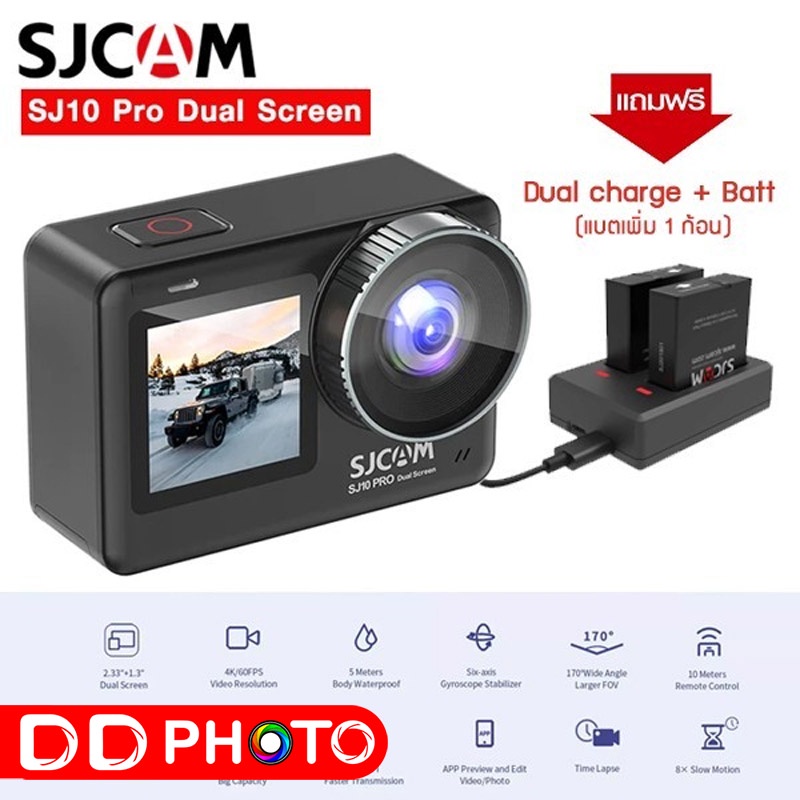 SJCAM SJ10 Pro Dual Screen กล้องเเอคชั่นเเคม ความละเอียด 12MP