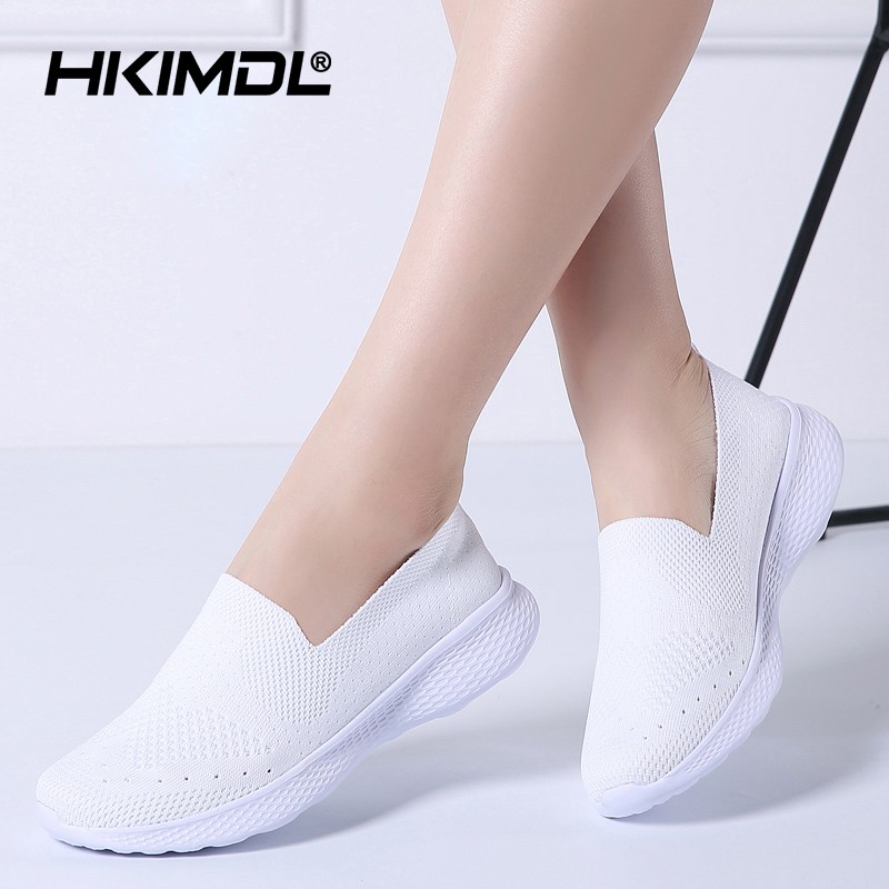 Hkimdl Women Flat Sneakers Shoes Breathable Mesh Ballet Flats Female Slip On Flats Loafers Shoes 4805