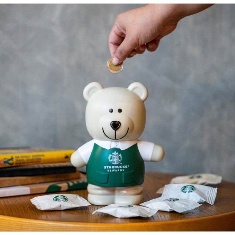 กระปุก ออมสิน รูป กระปุกหมี สตาร์บัคส์มี 2 สีดำและสีเขียว 2019 Starbucks Thailand Barista Bear Piggy bank