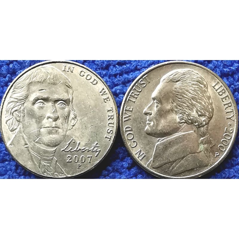 เหรียญ​สหรัฐอเมริกา​ USA, ชุด 5 Cent​s​ 2 รุ่น​ 2​แบบ, #​686, ใช้แล้ว