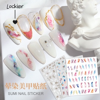 [Lockier] สติกเกอร์ ลายหินอ่อน ไล่โทนสีน้ํา 3d แบบบางพิเศษ สําหรับติดตกแต่งเล็บ