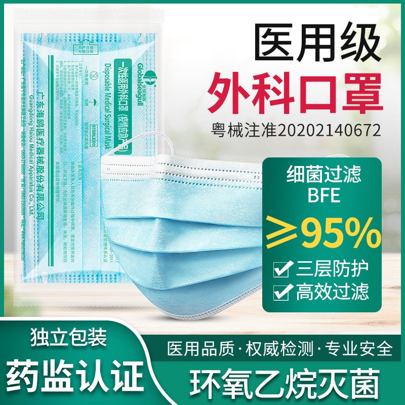 disposable medical surgical threelayer hospital protective masks, individually packaged, high