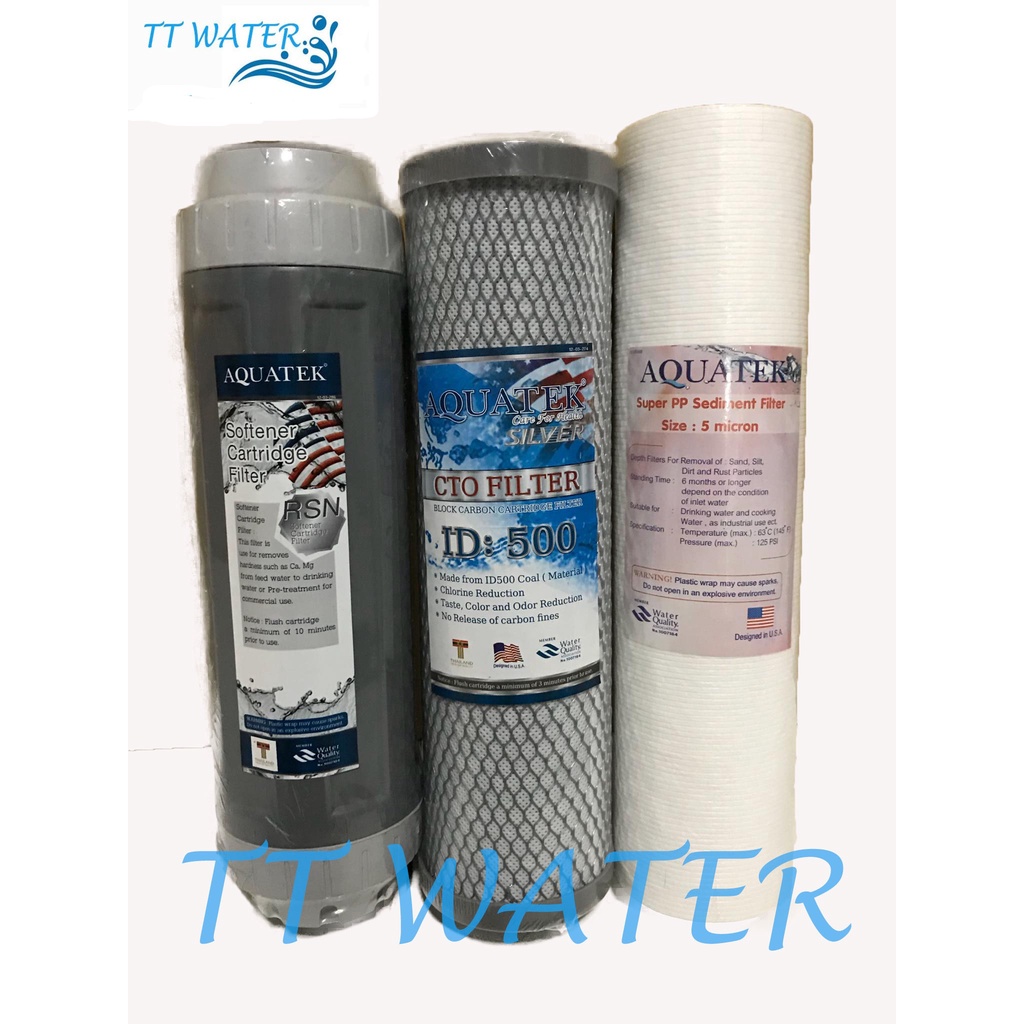 ชุดไส้กรองน้ำ AQUATEK USA ไส้กรองน้ำดื่ม 3 ขั้นตอนเกรด Premium PP/Carbon/Resin ขนาด 10 นิ้ว
