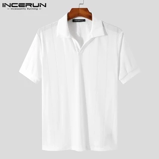 Incerun เสื้อโปโล คอปก แขนสั้น ลําลอง สไตล์เรียบง่าย 6 สี สําหรับผู้ชาย