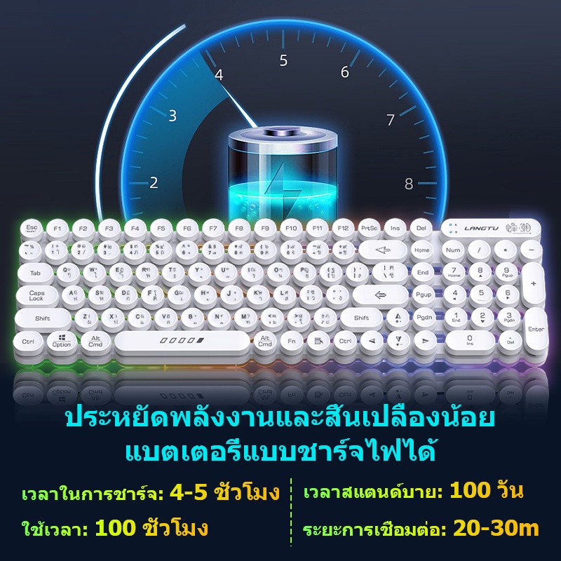 คีย์บอร์ดบลูทูธไร้สาย มีภาษาไทย พร้อมไฟ ใหม่แบ็คไลท์ไล่โทนสี Bluetooth keyboard คีย์บอร์ดไร้สาย เหมาะสำหรับแท็บเล็ต