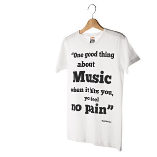 ราคาระเบิดINDEEZ : เสื้อยืดสีขาว พิมพ์ลาย Music No pain, Bob Marleysรหัสเต็มS-3XL