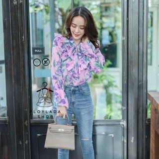 💋❤️เสื้อลายดอกงาน zara ผ้าชีฟอง พิมพ์ลาย งานหรูหรามากบอกเลย สีสวย เกาหลีสุด ๆ ค่า  สี:ขาว, ชมพู, ฟ้า, กรม, ดำ