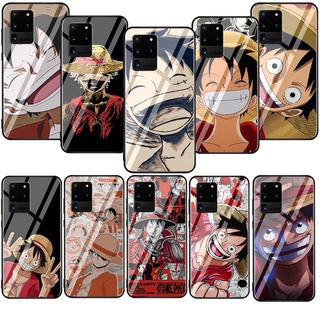 เคสโทรศัพท์มือถือกระจกนิรภัย TPU แบบนิ่ม ลาย SL92 One Piece ลูฟี่ สีดํา สําหรับ Samsung Galaxy A31 A41 A50 A30s A50s A60 A70 M40