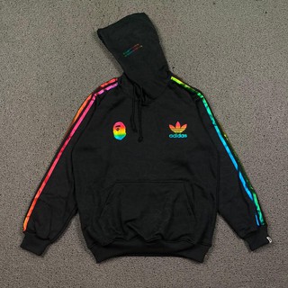 A BATHING APE Adidas X A BATHING METALLIC RAINBOW Black PREMIUM ของแท้ BESTSELLER เสื้อแจ็กเก็ต เสื้อฮู้ด เสื้อกันหนาว