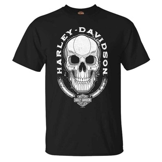 เสื้อยืดแขนสั้น คอกลม พิมพ์ลายหัวกะโหลก Harley Davidson สีดํา สําหรับผู้ชาย 732682