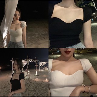 เสื้อไหมพรมคอเหลี่ยม โชว์เนิน ป้ายืดใสสบาย เซ็กซี่มากๆ