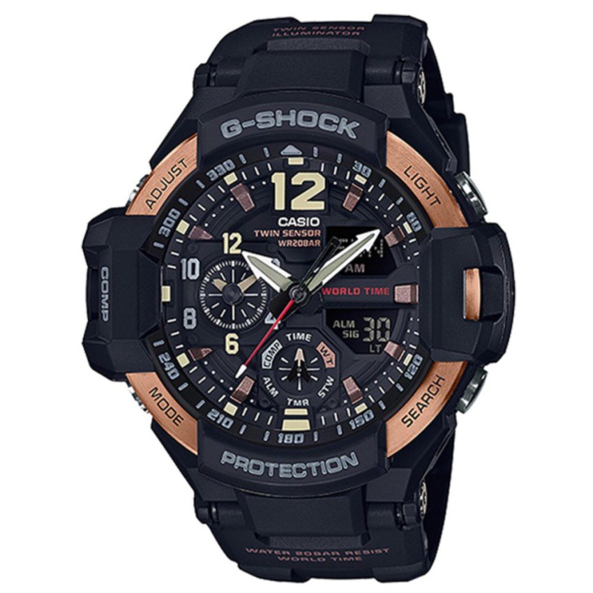 Casio G-Shock นาฬิกาข้อมือผู้ชาย สายเรซิ่น รุ่น GA-1100RG-1A - สีดำ/พิงค์โกลด์
