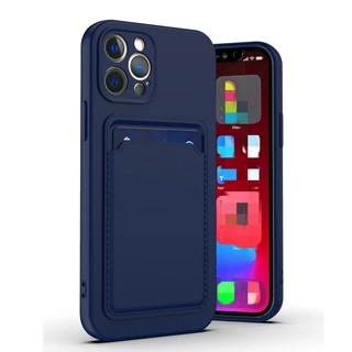 เคสโทรศัพท์มือถือ ซิลิโคน กันกระแทก พร้อมช่องใส่บัตร สีพื้น สําหรับ iPhone 13 pro 12 pro max xs max 11 pro max xr x xs 7 8 plus