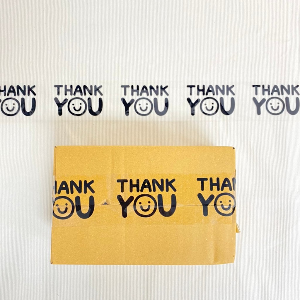 ◊♘เทป Thank you 2 นิ้ว 100 หลา พื้นใสสีดำ ขายทีละม้วน Thank you tape สีดำ OPP tape ปิดกล่อง ติดกล่อง
