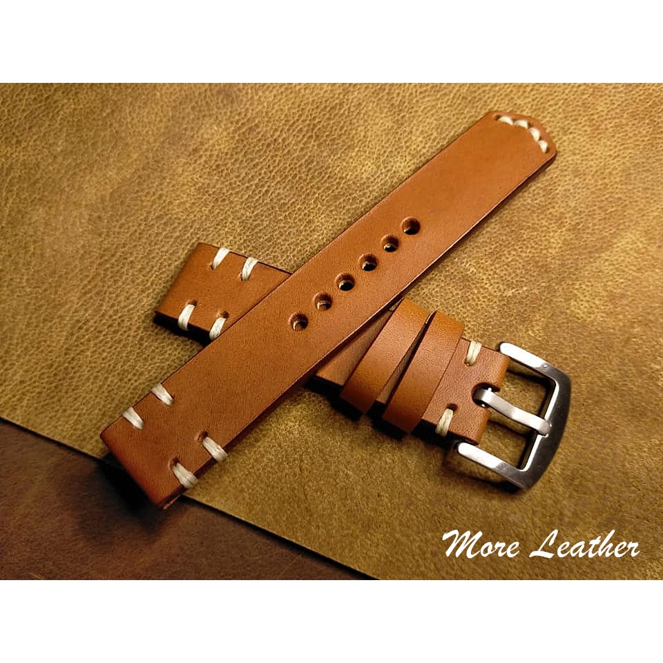 More Leather สายนาฬิกาหนังแท้ 100% สายนาฬิกาแฮนด์เมดสไตล์วินเทจ แถมฟรีสปริง1คู่ ขนาด18mm,20mm,22mm,24mm