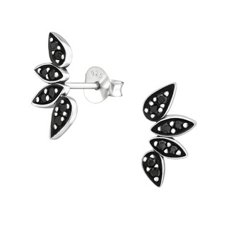 ต่างหูเงินแท้ 92.5% ฺ Black leaf Ear Studs with Cubic Zirconia