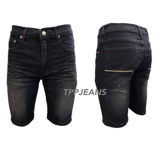 JEANSEXPRESS Mens Shorts ยีนส์ขาสั้นชายสีดำฟอก ผ้ายืด สวมใส่สบาย ยาว19-21นิ้วเหนือเข่า เป้าซิป Size28-36