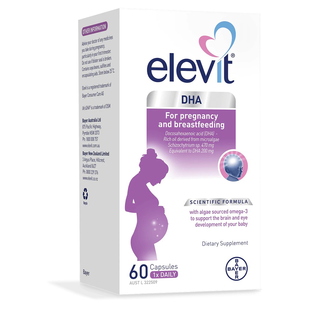 Elevit DHA Choline (สูตรใหม่ล่าสุด) Prenatal Oil Brain Baby Support ดีเอชเอ วิตามินคนท้อง บำรุง