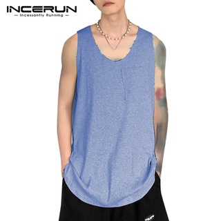 Incerun เสื้อกล้าม คอกลม แขนกุด สีพื้น แฟชั่นสําหรับผู้ชาย 3 สี