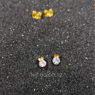 ต่างหูเพชร หุ้มทองแท้ 99.99% ลายหัวใจ ฝังเพชรสีขาวด้านล่าง