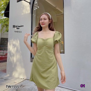 J15551 Dress เดรสสั้นแขนตุ๊กตา เว้าหลังสม็อค
