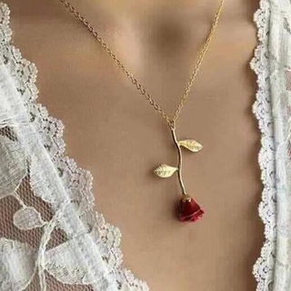 สร้อยคอ จี้ดอกกุหลาบ สีแดง แบบสร้างสรรค์ สไตล์ยุโรป และอเมริกา แฟชั่นใหม่ ไม่ซ้ําใคร