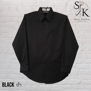 เสื้อเชิ้ตแขนยาว ผู้ชาย คอปกมีกระดุม ทรงตรง สีดำ (Black) ผ้าคอมพ์ทวิว(Comb Twill) คนอ้วน ตัวใหญ่มีไซส์ (M-6XL)