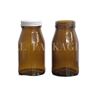 โปรโมชั่น : ขวดแก้วยาเม็ดสีชาขนาด 300ml. พร้อมฝาเหล็กสีขาวและแผ่นโฟม
